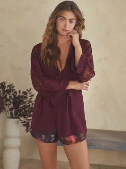 B By Ted Baker Burgundy Lace Chiffon Robe