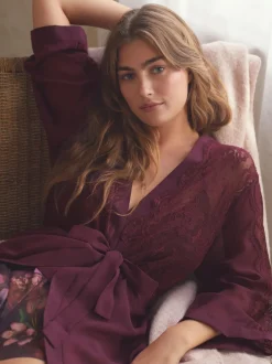 B By Ted Baker Burgundy Lace Chiffon Robe