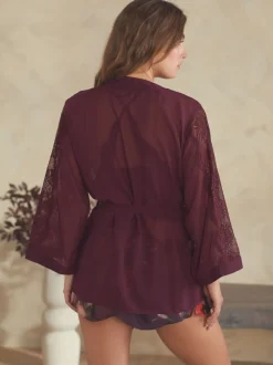 B By Ted Baker Burgundy Lace Chiffon Robe