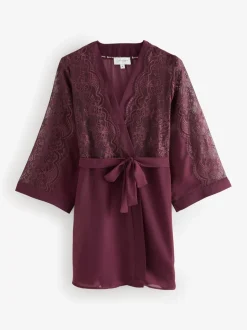 B By Ted Baker Burgundy Lace Chiffon Robe
