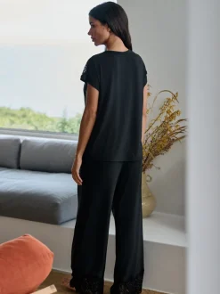 B by Ted Baker Modal Lace Trim Black Pyjamas Set