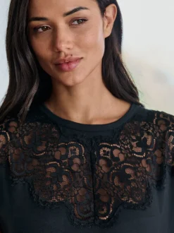 B by Ted Baker Modal Lace Trim Black Pyjamas Set