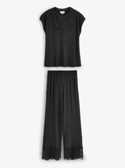 B by Ted Baker Modal Lace Trim Black Pyjamas Set