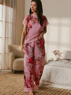 B by Ted Baker Pink Floral Satin Jersey Pyjamas