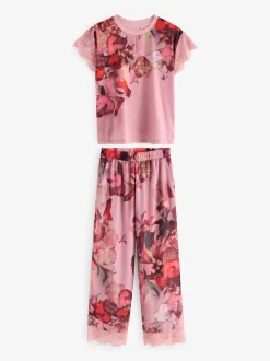 B by Ted Baker Pink Floral Satin Jersey Pyjamas