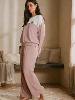 B by Ted Baker Pink Ottoman Rib Wide Leg Lounge Trousers