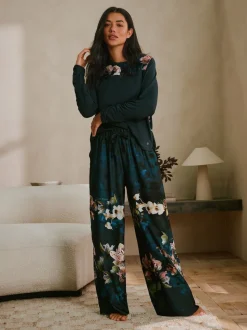 B by Ted Baker Teal Blue Floral Satin Jersey Pyjamas
