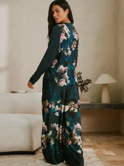 B by Ted Baker Teal Blue Floral Satin Jersey Pyjamas