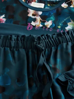 B by Ted Baker Teal Blue Floral Satin Jersey Pyjamas