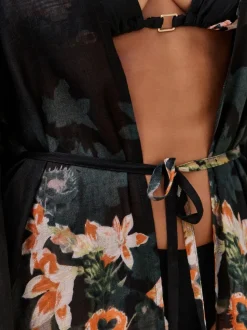 B by Ted Baker Viscose Tassel Kimono Black Koi Floral Cover-Up
