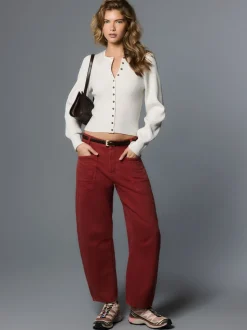 Baksteenrood - Double Pocket Barrel Jeans