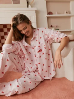 Bath & Body Works All Over Lips Button Through Cotton Pyjamas Set