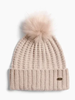 Beige - Lipsy Shimmer Ribbed Pom Hat