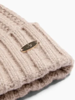 Beige - Lipsy Shimmer Ribbed Pom Hat