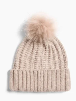 Beige - Lipsy Shimmer Ribbed Pom Hat