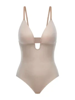 Beige - SPANXshape™ Suit Your Fancy bodysuit met lage rug en decolleté en string
