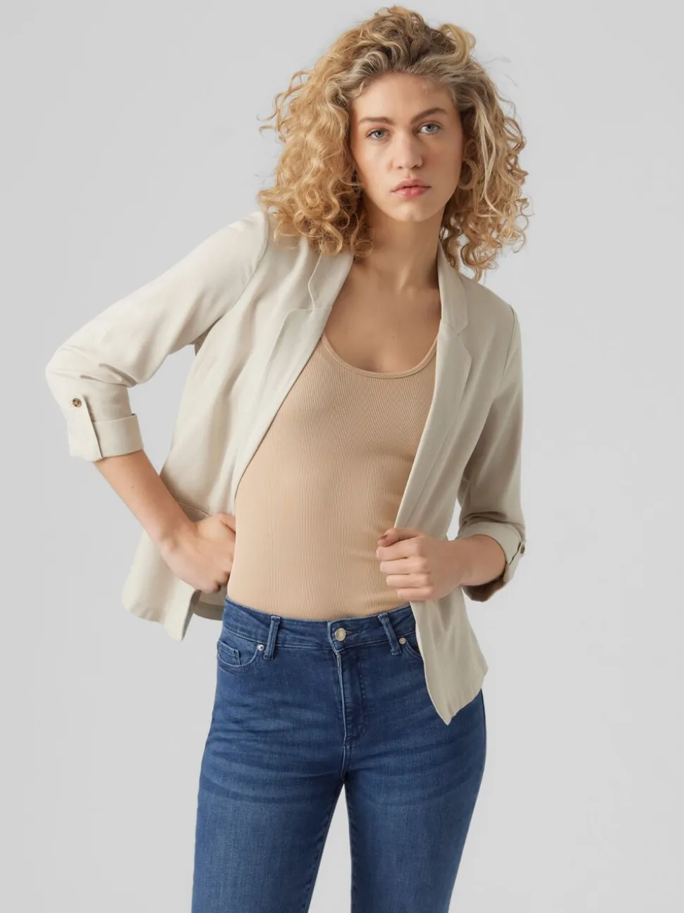 Beige - VERO MODA Linnenmix 3/4 Mouwen Jack
