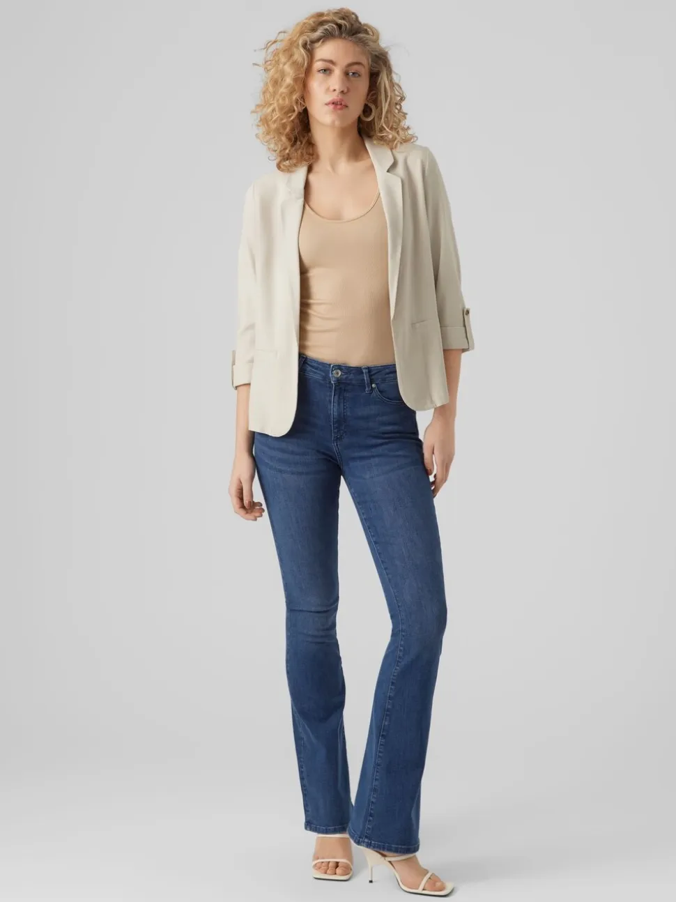 Beige - VERO MODA Linnenmix 3/4 Mouwen Jack