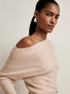 Beigebruin neutraal - Reiss Lorna Asymmetric Draped Knitted Jumper