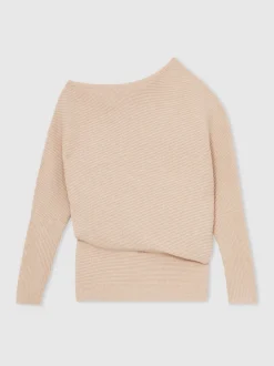 Beigebruin neutraal - Reiss Lorna Asymmetric Draped Knitted Jumper