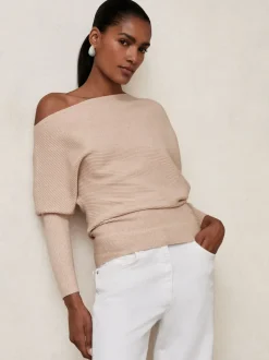 Beigebruin neutraal - Reiss Lorna Asymmetric Draped Knitted Jumper