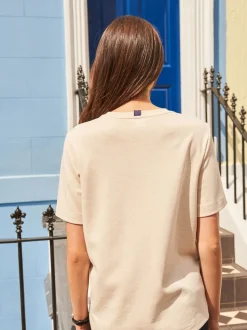 Beigebruin-crème - Dik T-shirt met ronde hals en korte mouwen