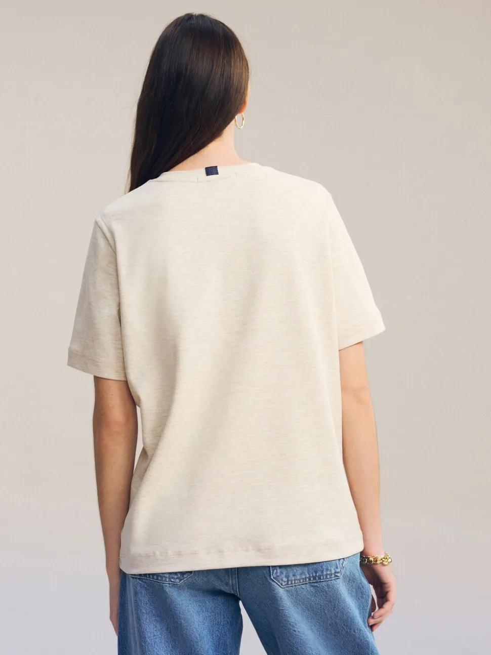 Beigebruin-crème - Dik T-shirt met ronde hals en korte mouwen