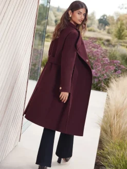 Bessenrood - Lipsy asymmetrische jas met trechterhals en riem