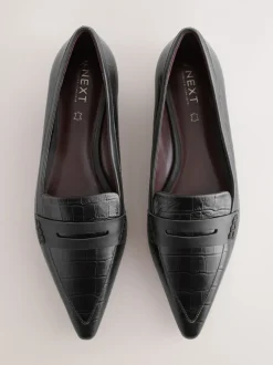 Black Croc Effect Embossed - Forever Comfort® Premium Leather Pointed Toe Loafers