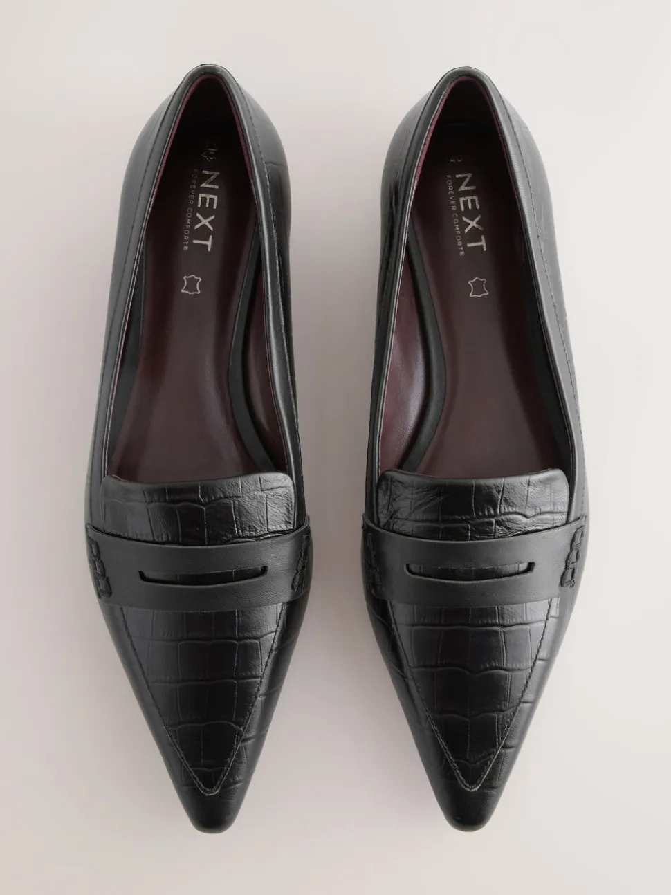 Black Croc Effect Embossed - Forever Comfort® Premium Leather Pointed Toe Loafers