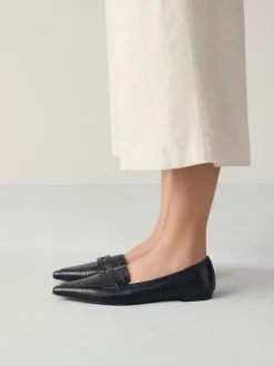 Black Croc Effect Embossed - Forever Comfort® Premium Leather Pointed Toe Loafers
