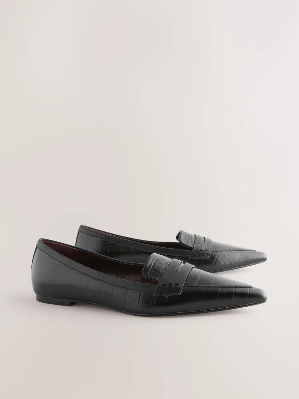 Black Croc Effect Embossed - Forever Comfort® Premium Leather Pointed Toe Loafers