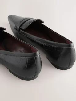 Black Croc Effect Embossed - Forever Comfort® Premium Leather Pointed Toe Loafers