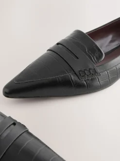 Black Croc Effect Embossed - Forever Comfort® Premium Leather Pointed Toe Loafers