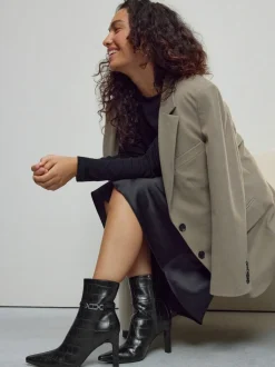 Black Croc Embossed - Forever Comfort® Hardware Trim Heeled Ankle Boots