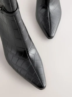 Black Croc Embossed - Forever Comfort® Hardware Trim Heeled Ankle Boots