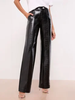 Black Croc Faux Leather - Lipsy Pintuck Tailored Wide Leg Trousers