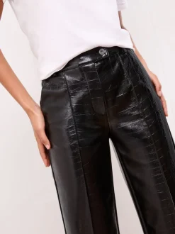 Black Croc Faux Leather - Lipsy Pintuck Tailored Wide Leg Trousers