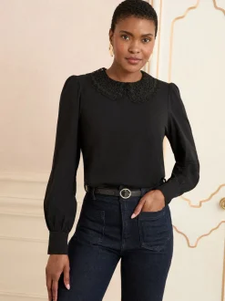 Black Lace Collar - Love & Roses - Blouse