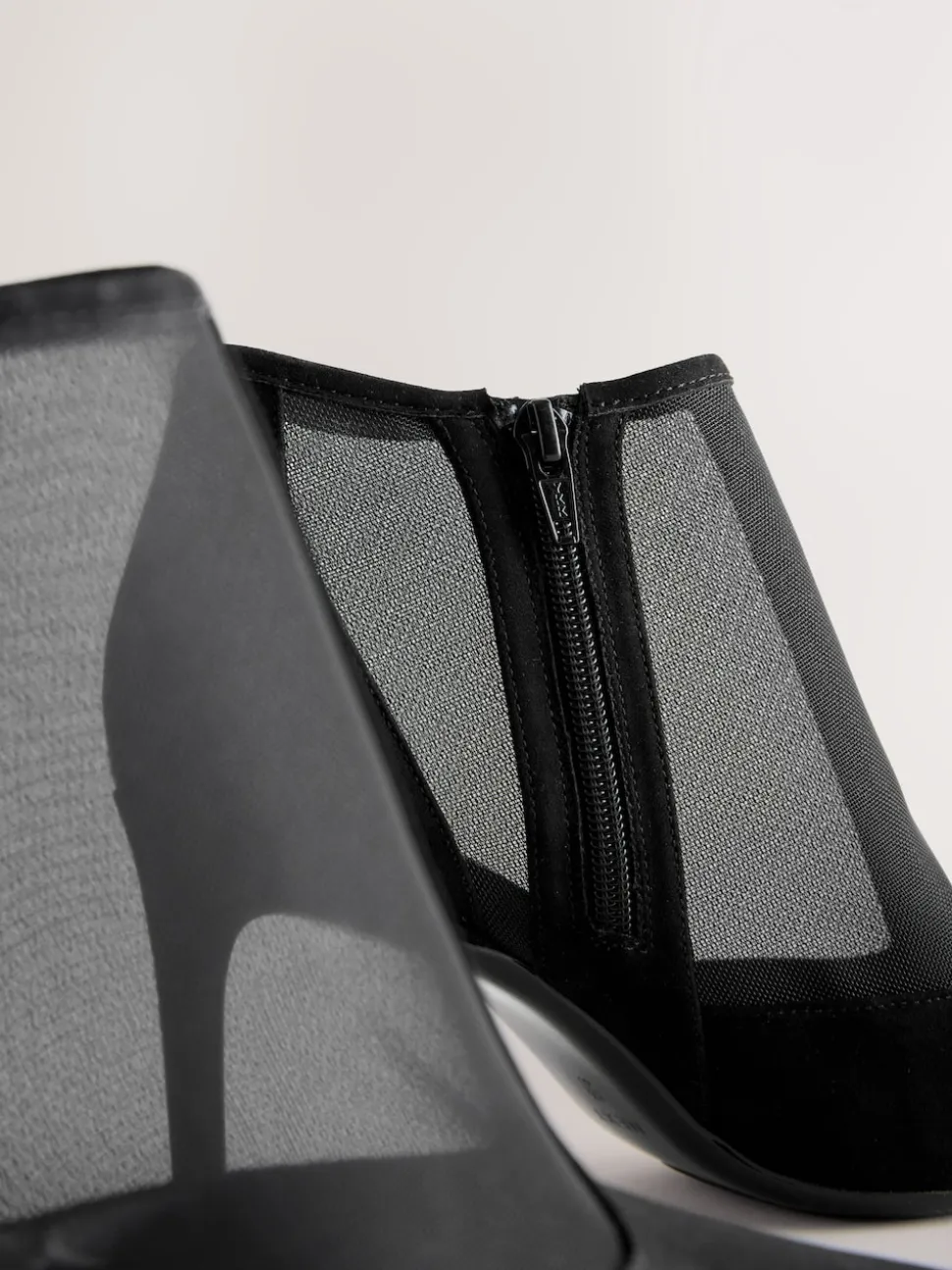 Black Mesh Detail - Pointed Toe T-Bar Ankle Boots