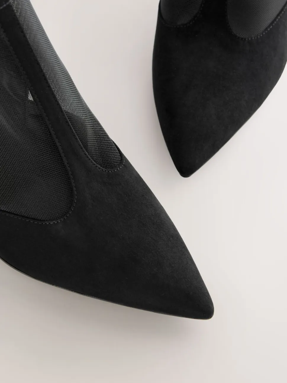 Black Mesh Detail - Pointed Toe T-Bar Ankle Boots