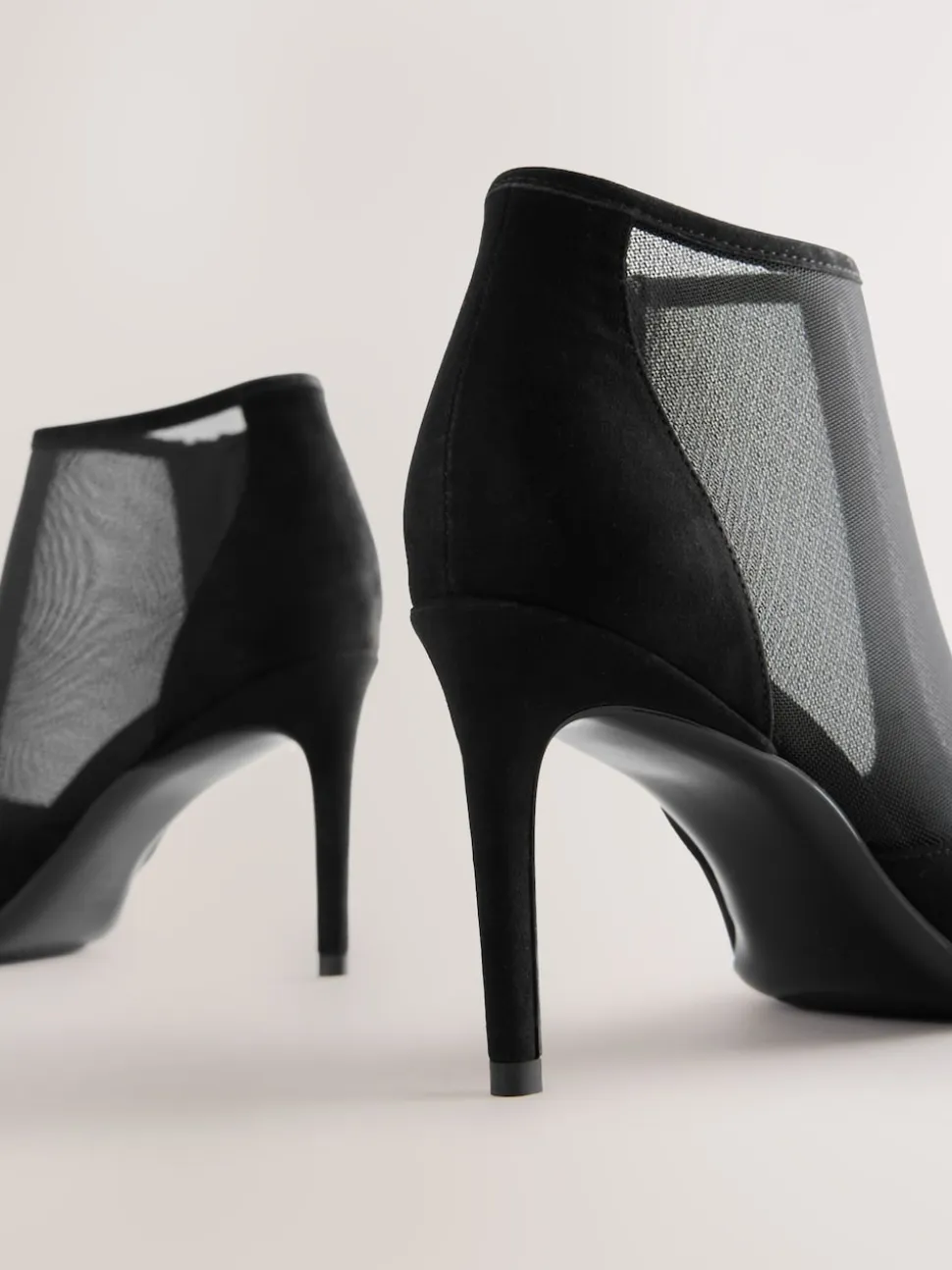 Black Mesh Detail - Pointed Toe T-Bar Ankle Boots