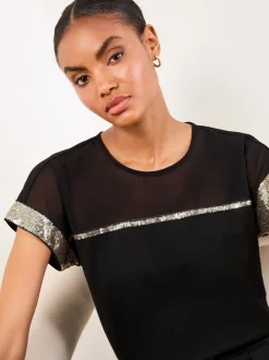 Black Mesh Gold Sequin - Lipsy T-shirt met ronde hals