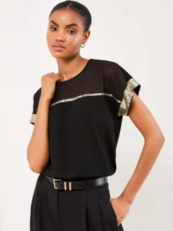Black Mesh Gold Sequin - Lipsy T-shirt met ronde hals
