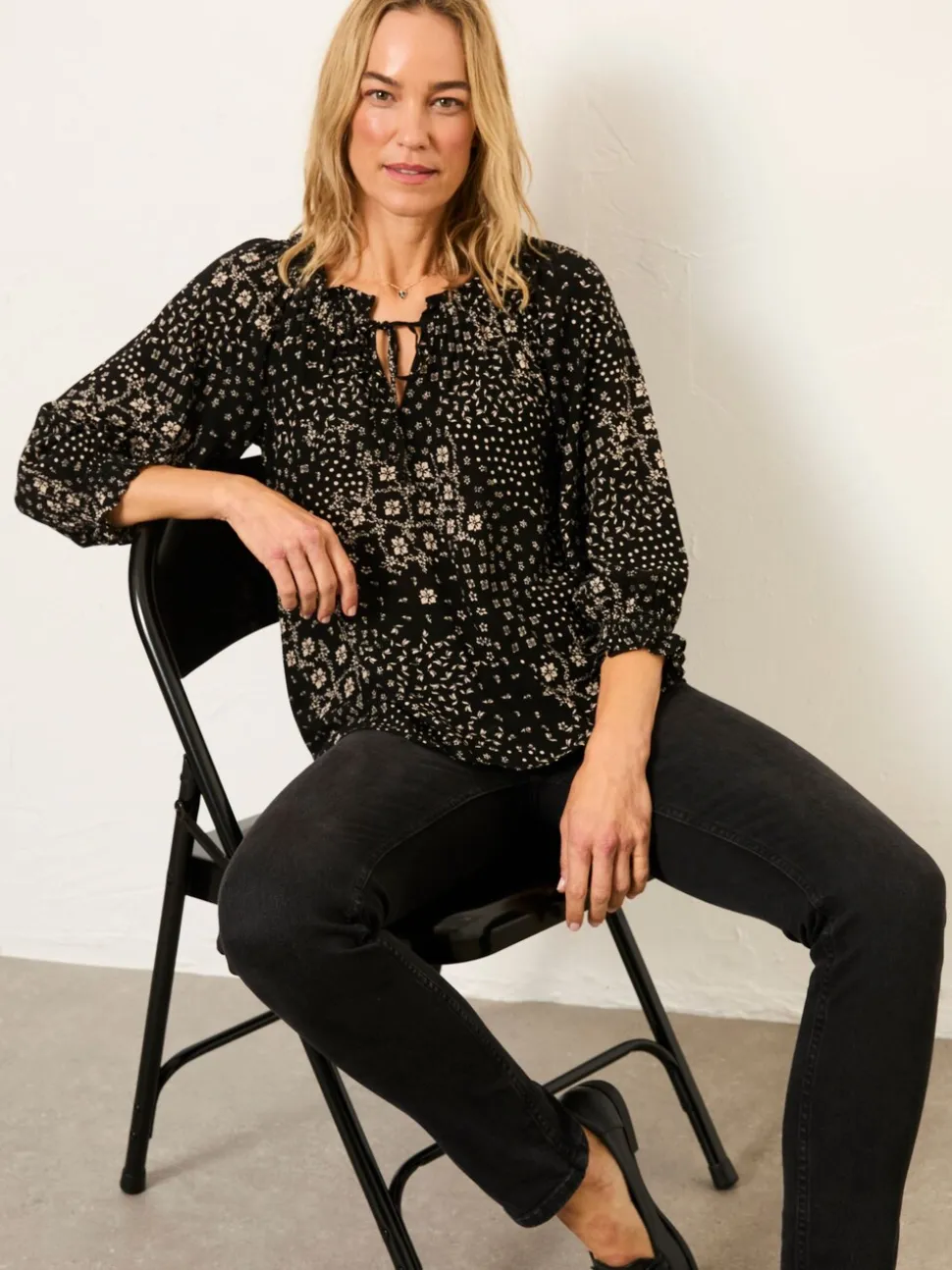 Black Mono Patchwork - FatFace Blouse