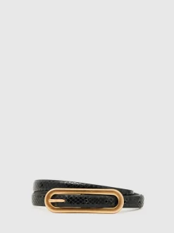 Black Snakeskin - Reiss Chaya smalle leren riem met langwerpige gesp