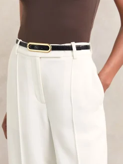 Black Snakeskin - Reiss Chaya smalle leren riem met langwerpige gesp