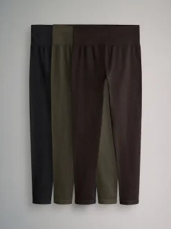 Black/Chocolate Brown/Khaki - The Set 3 Pack Active Ribbed Legging