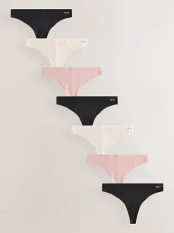 Black/Cream/Pink - Cotton Blend No VPL Knickers 7 Pack