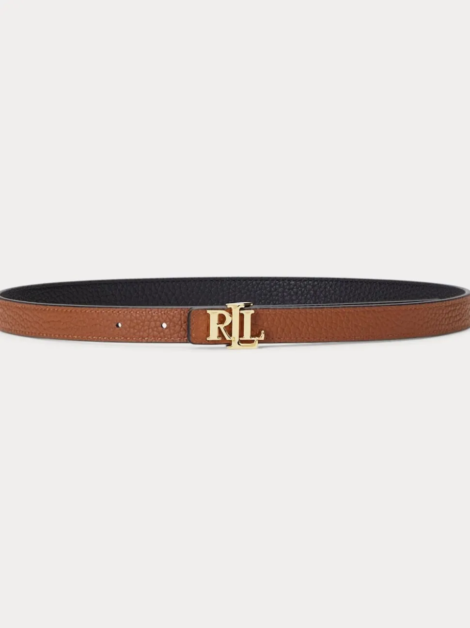 Black/Lauren Tan - Lauren Ralph Lauren 1.9cm Skinny Logo Reversible Pebbled Leather Belt